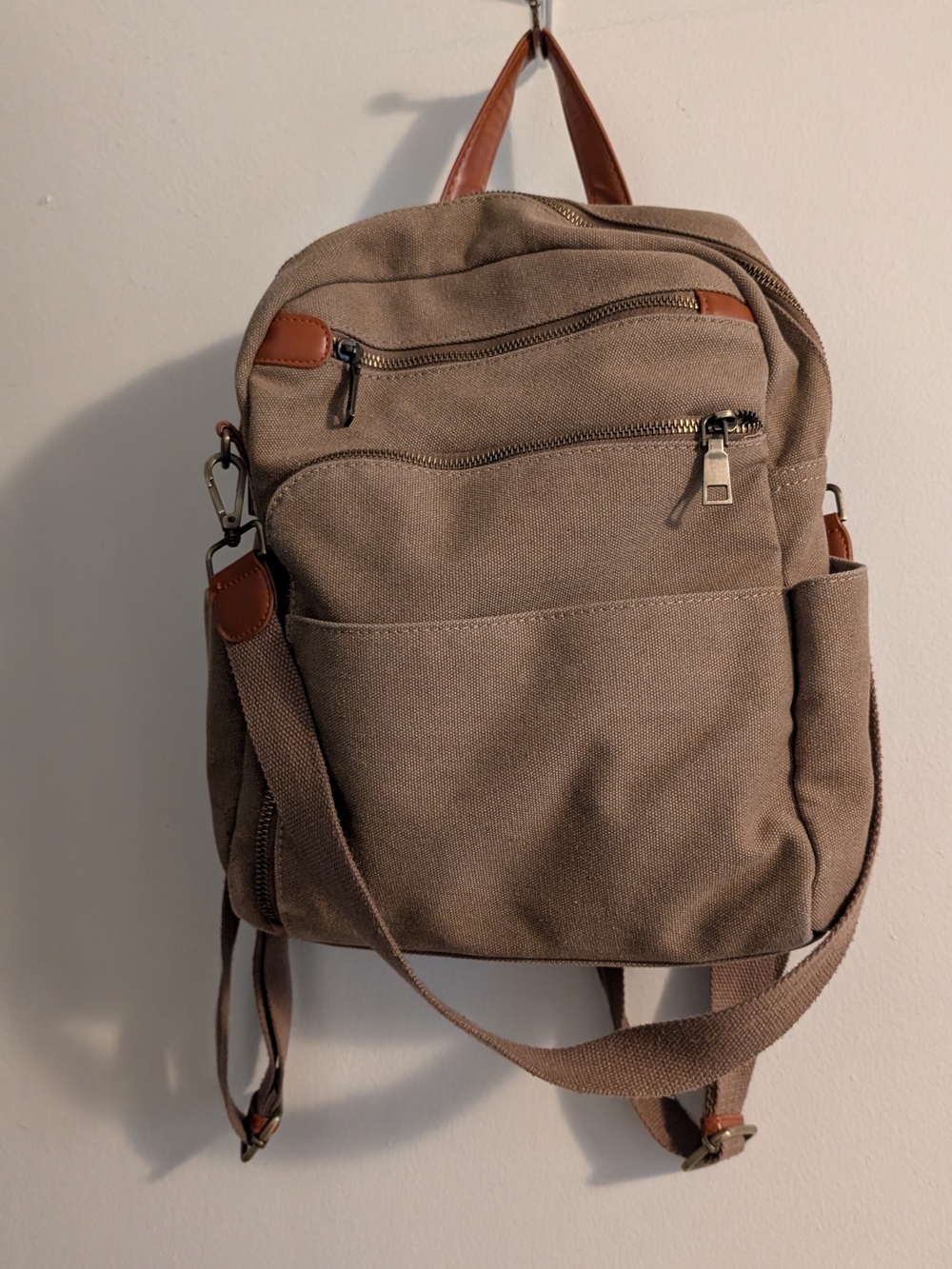 Antik Kraft Taupe Canvas Backpack with Brown Trim